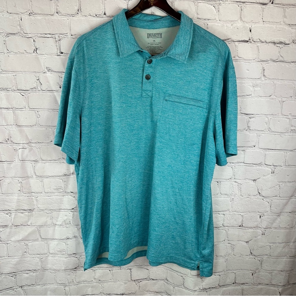 Duluth Trading Co Teal Polo Shirt mens XL business casual zip chest pocket
